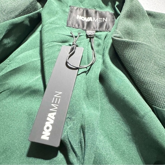 Nova Men Shepton Solid Green Textured Two-Button Blazer Jacket Medium - Picture 9 of 12